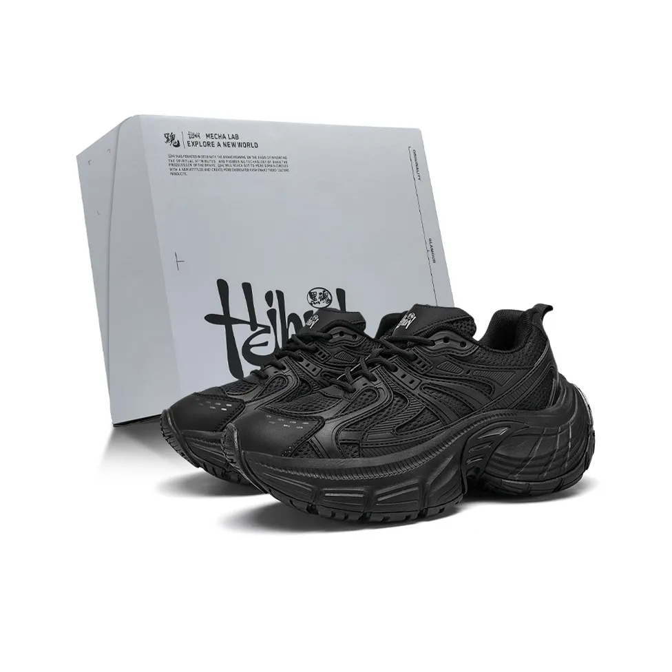 BLVCK PARIS Dark Night Series Cushioning Height Increasing Breathable Low Top Chunky Sneakers Unisex Black