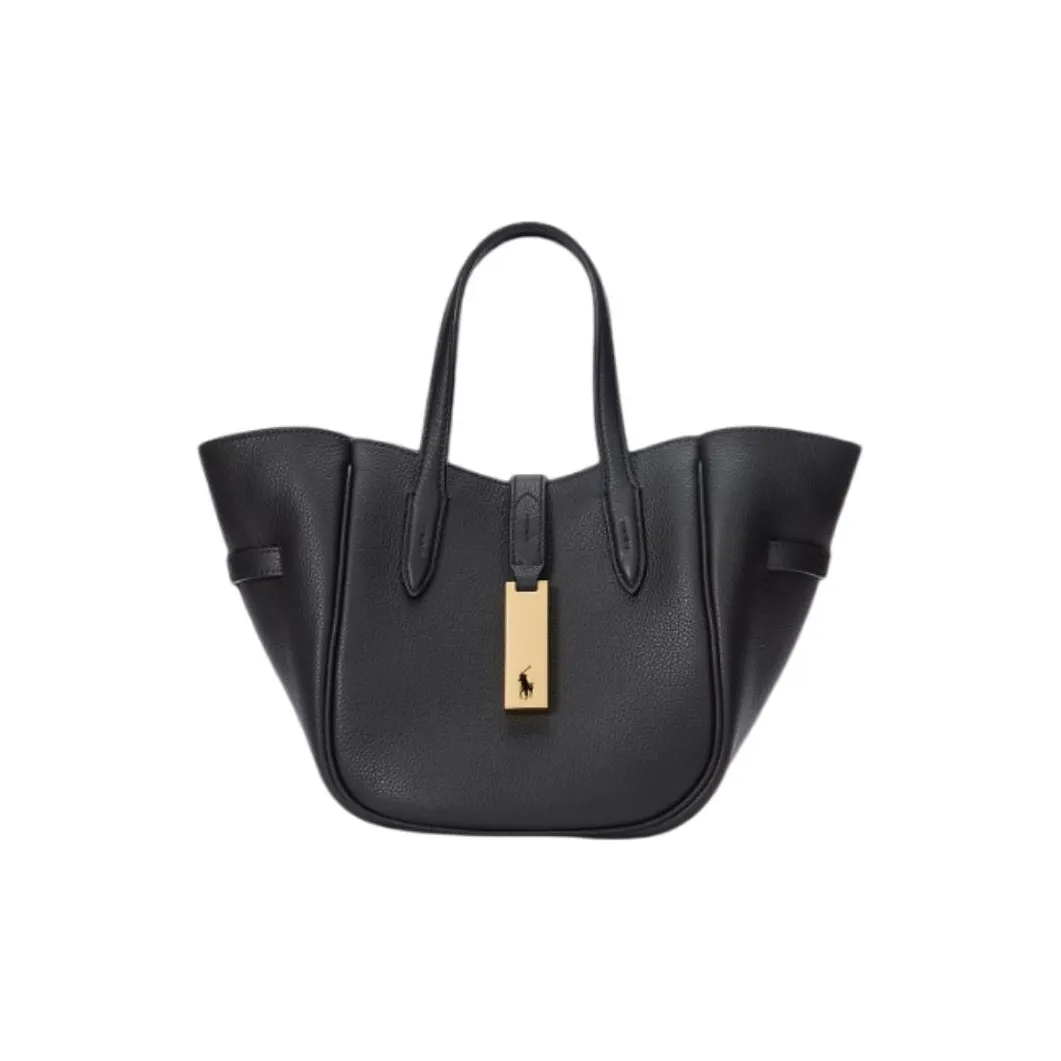 Polo Ralph Lauren Polo ID Cow Leather Tote Bag Shopping Bag Shoulder Bag Crossbody Bag Handbag Small Size Women's Black