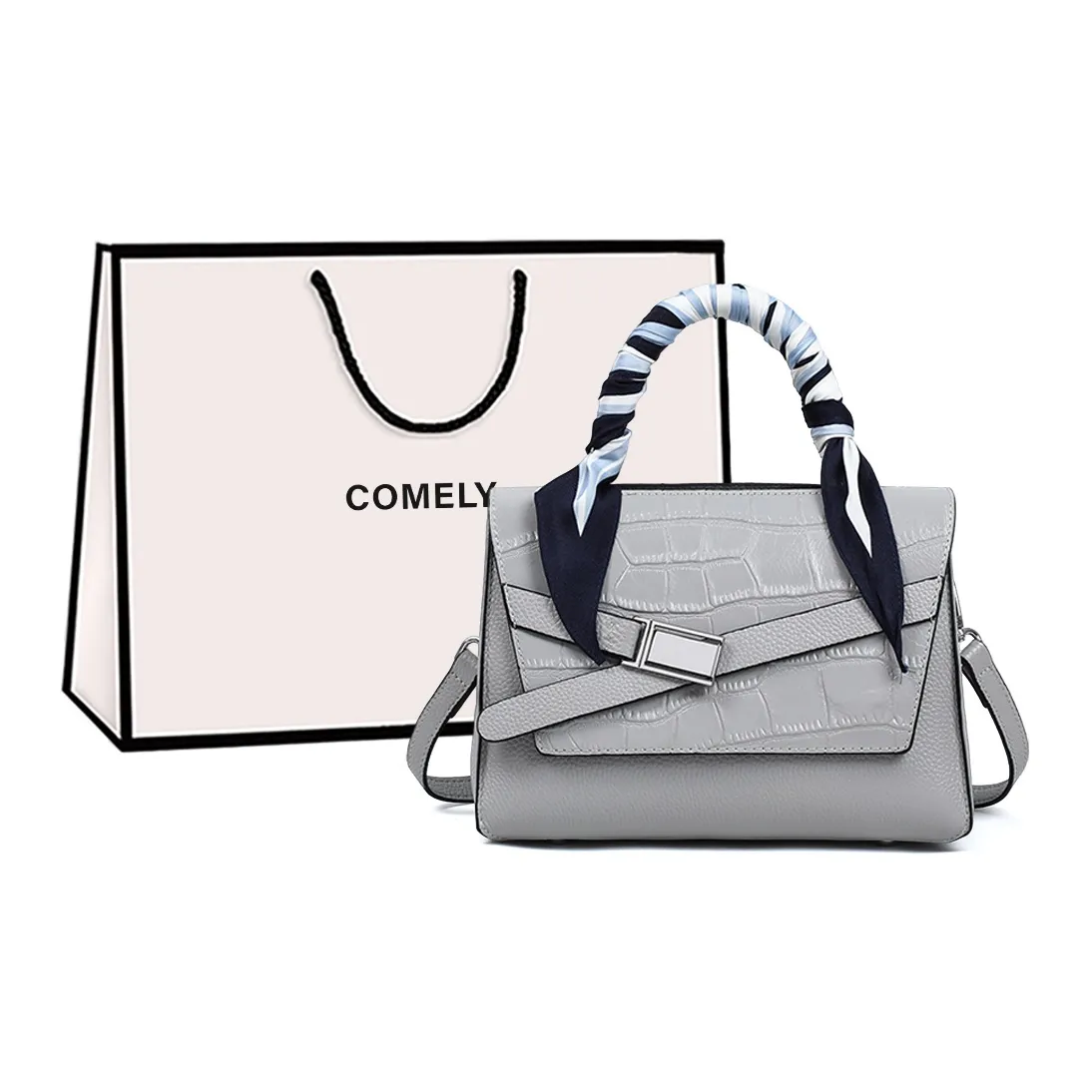 COMELY Коровья кожа Сумка через плечо Стандартная Женская Белая Серый