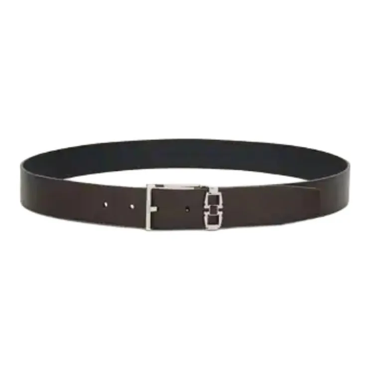 FERRAGAMO Calfskin Leather Belts Men's Black Width 3.5CM