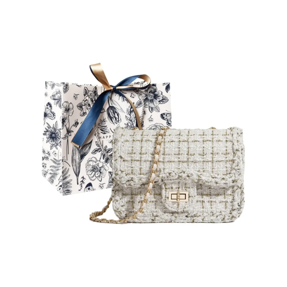 FOUVOR Woven Shoulder Bag, Crossbody Bag Medium Size Women's White/Black