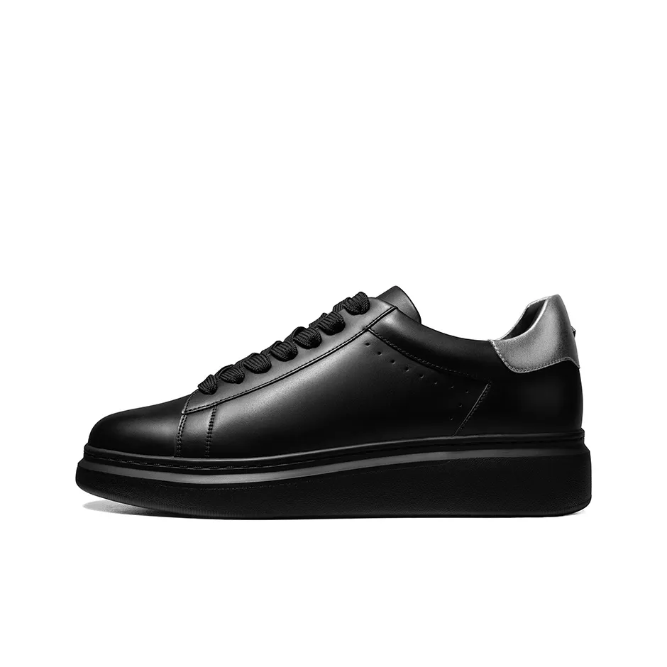 THOM WILLS Trendy Versatile Calfskin Casual Shoes Low Top Skateboard Shoes Men's Black Silver Tail