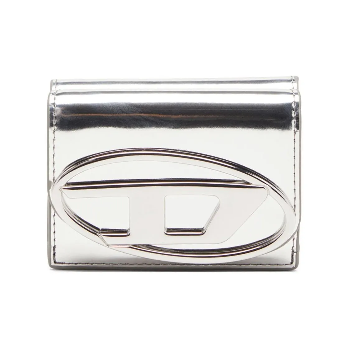 DIESEL Mirror Finish Leather Wallet Women's Silver