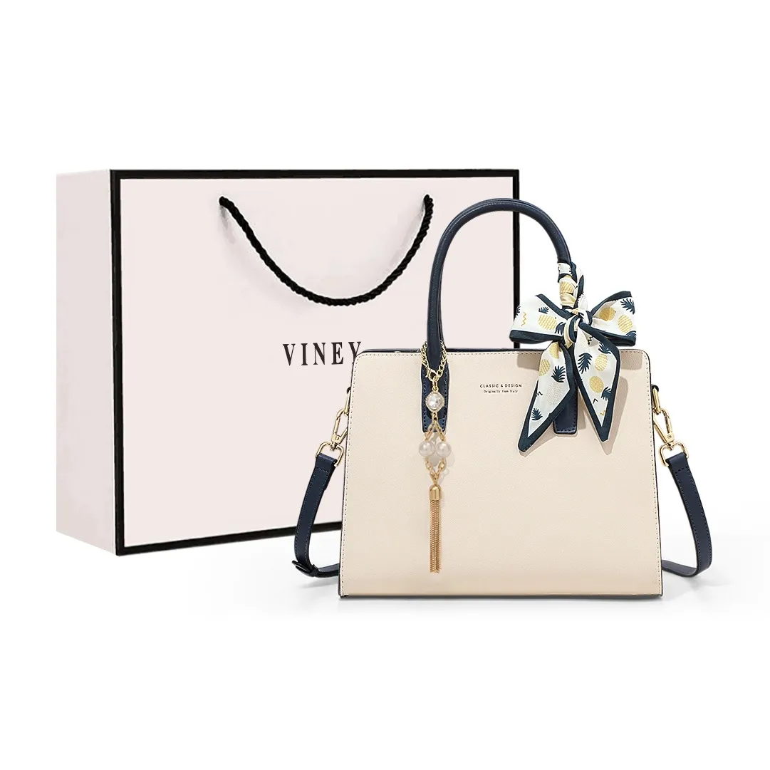 VINEY Cow Leather Handbag, Shoulder Bag, Crossbody Bag Tubas Women's Ecru