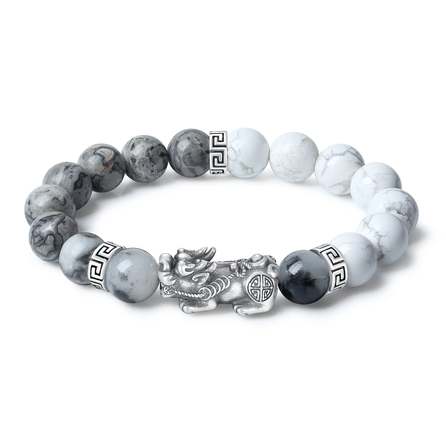 ZOKS S999 Fine Silver Gift Beaded Bracelet For Boyfriend's Birthday Men's Black White