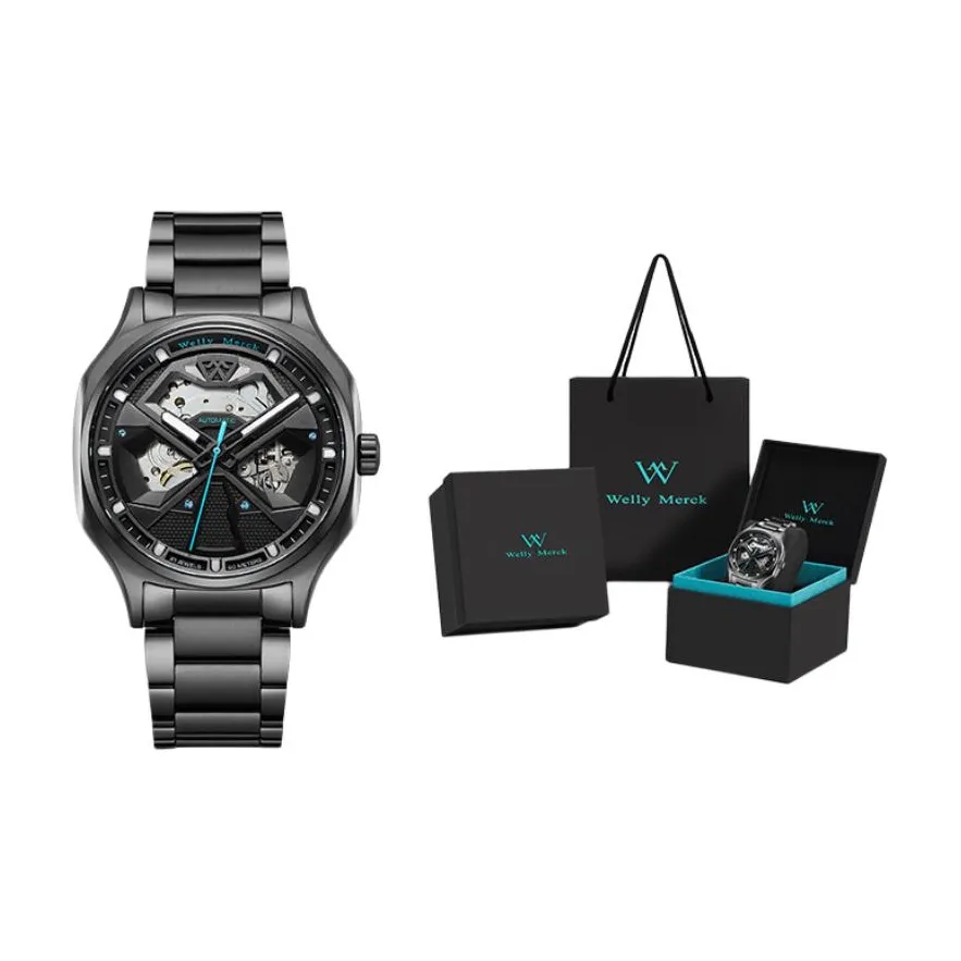 Welly Merck Автоматический Механический Механизм Нержавеющая Сталь Ремешок Часы Мужские Часы С Черепным Циферблатом