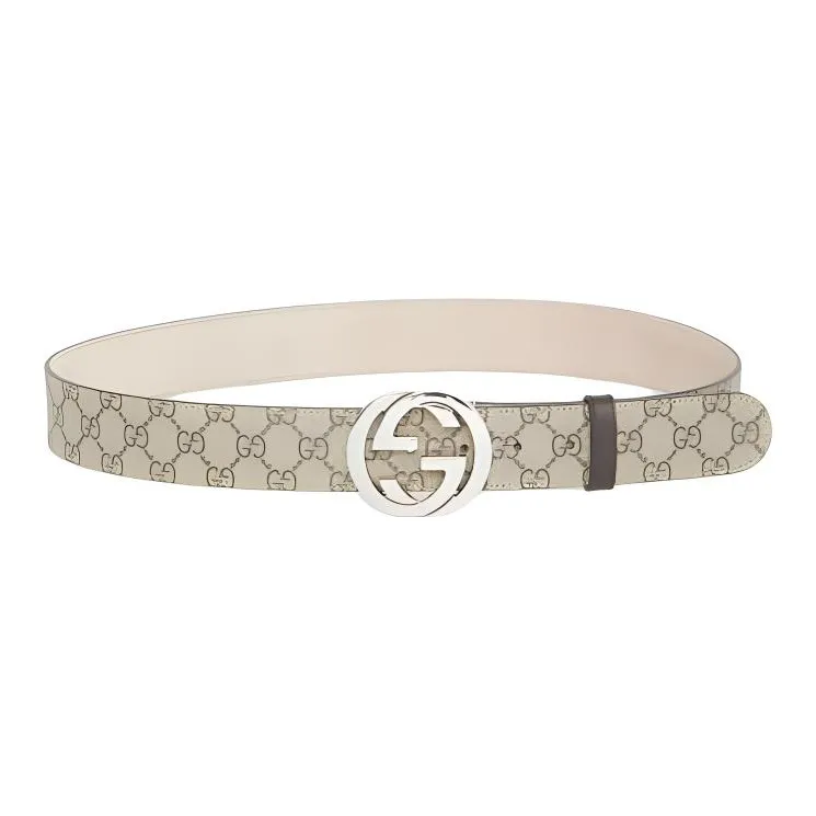 GUCCI Logo Identification Calfskin Leather Belts Men's Ebony/Cocoa Width  4cm