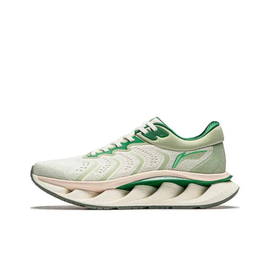LiNing Cushioning Wear Resistant Low Top Casual Running Shoes Men's White Green