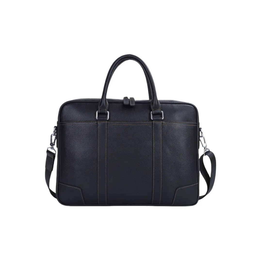 NOMK Top Grain Cow Leather Business Bag Briefcase Shoulder Bag Crossbody Bag Handbag Large Size Men's Black