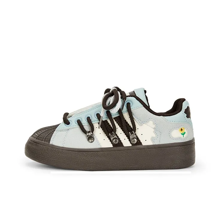 KARLIE KELLER Wear Resistant Breathable Water Resistant Slip Resistant Low Top Skateboard Shoes Women's Blue Brown
