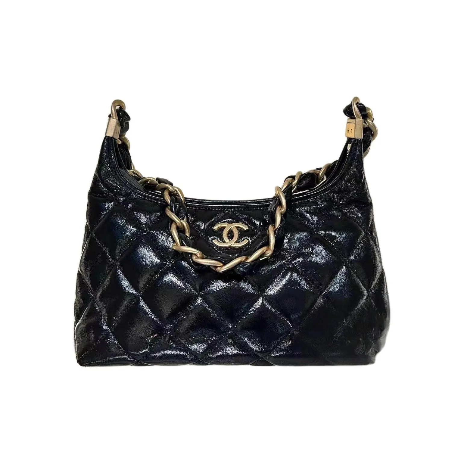 CHANEL Lambskin One Shoulder Handbag Medium Size Women's Black
