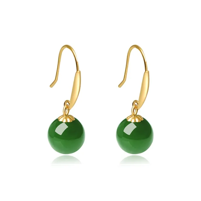 Fuxin 18K Gold Hetian Jade Earrings Women's Jasper