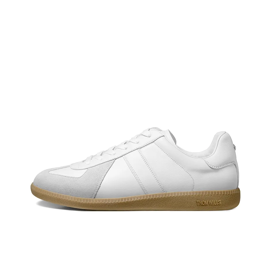 THOM WILLS Classic Vintage German Army Trainers Low Top Skateboard Shoes Unisex White