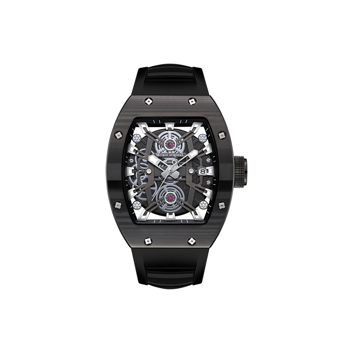 McElo Tonneau Collection Phantom Автоматический Механический Механизм Силиконовый Ремешок Часы Мужские Черный Циферблат