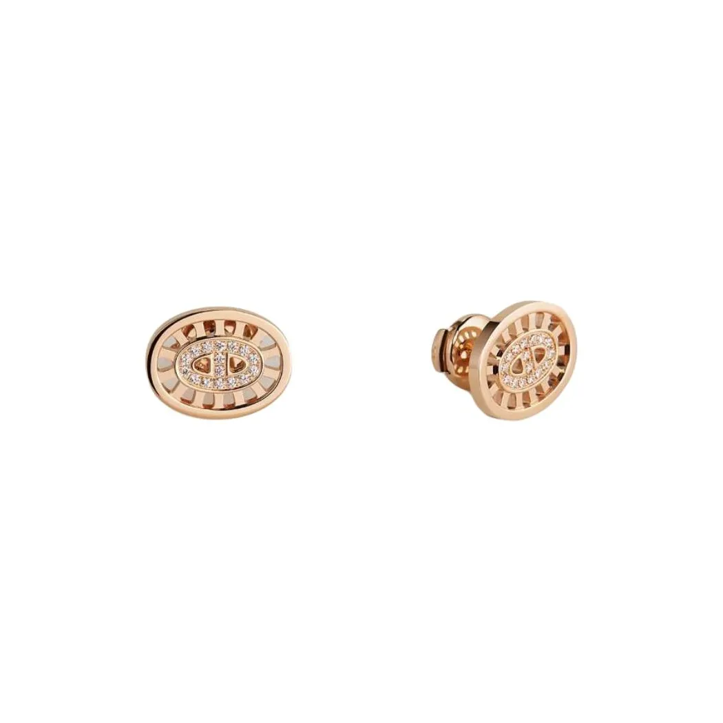 HERMES Diamond Stud Earrings Women's Rose Gold