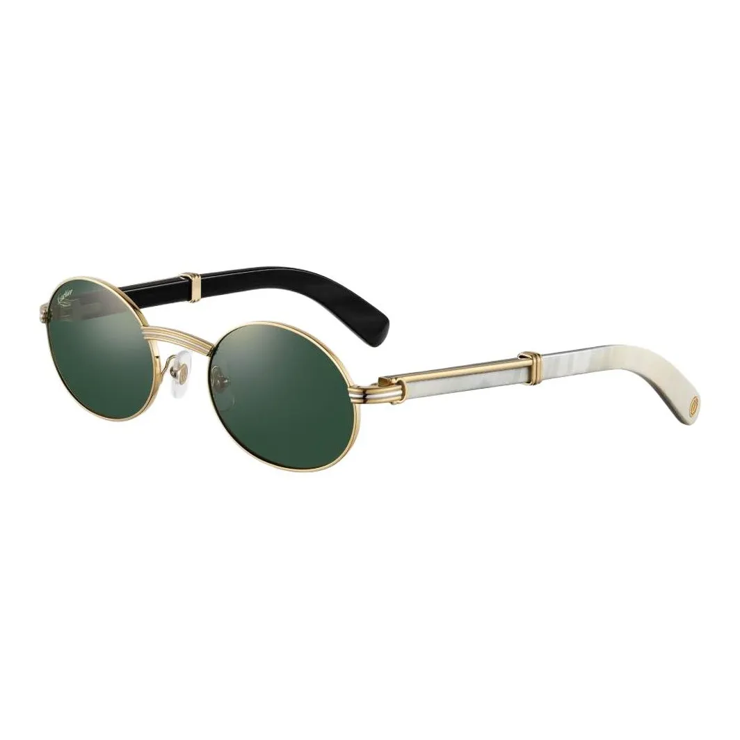 CARTIER Ox Horn Gold Plated Platinum Plated Oval Sunglasses Unisex Multicolor