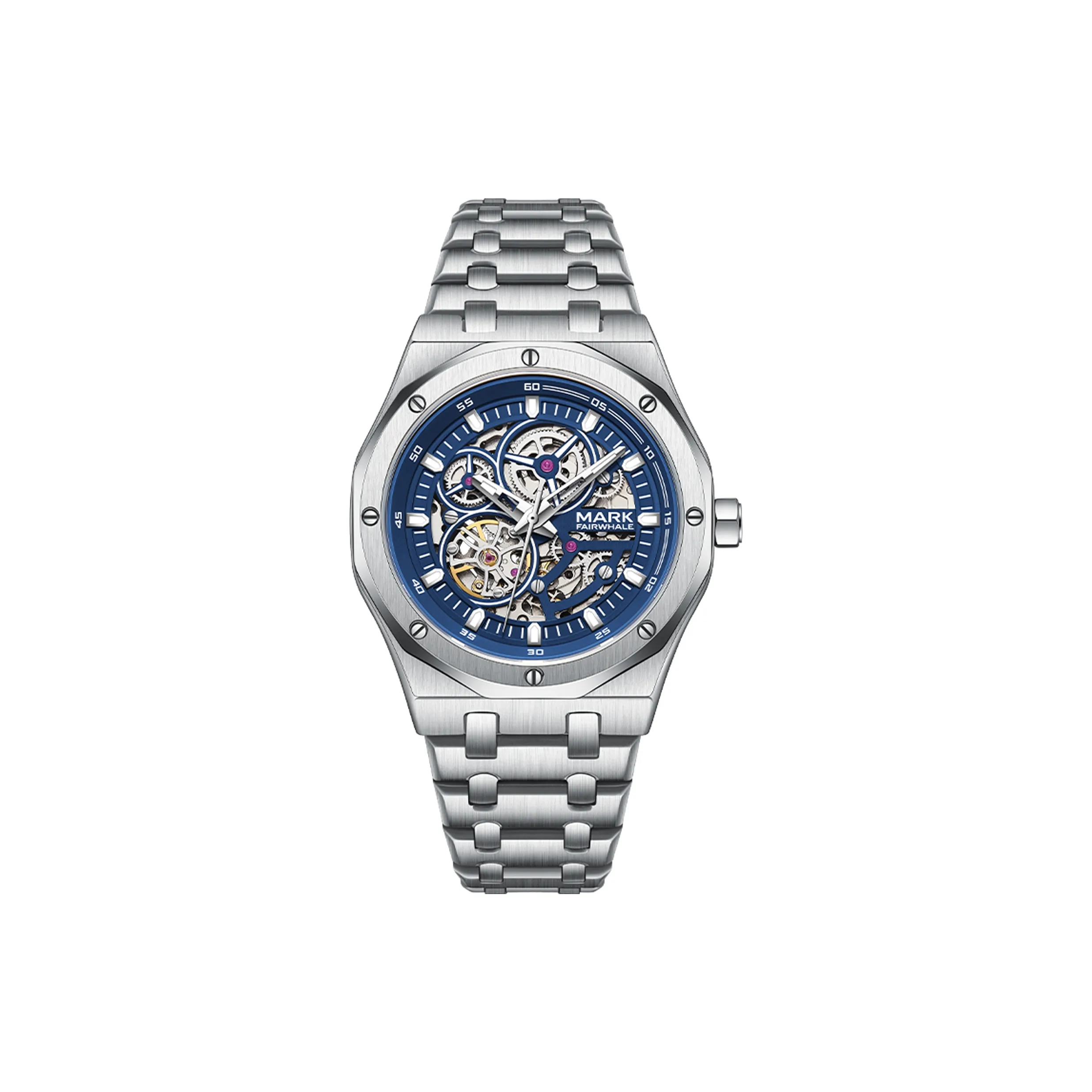 FAIRWHALE Automatic Mechanical Movement Metal Strap Watch Men's Watches Blue Dial