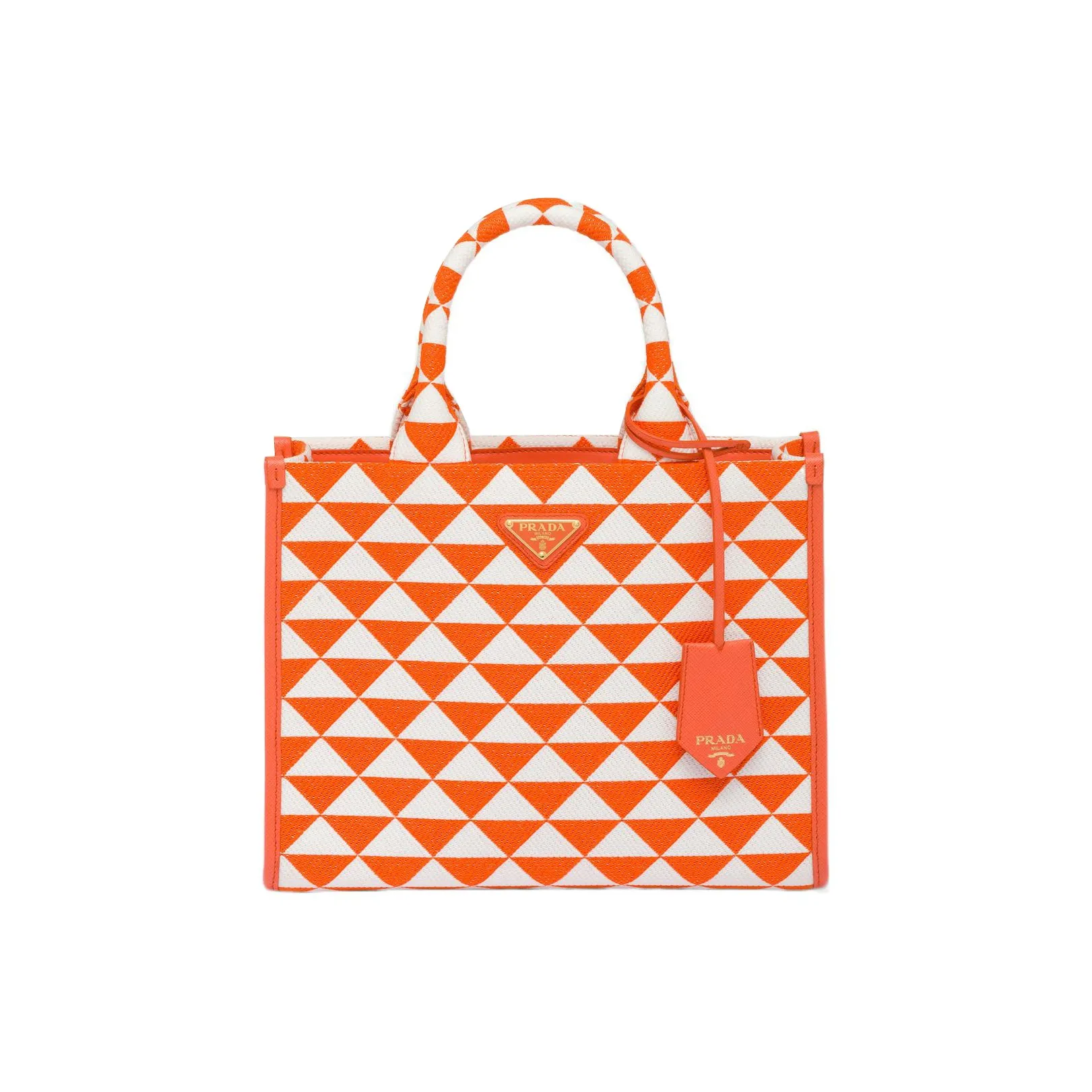 PRADA Fabric With Leather Tote Bag Shopping Bag Handbag Small Size Women's Orange/White