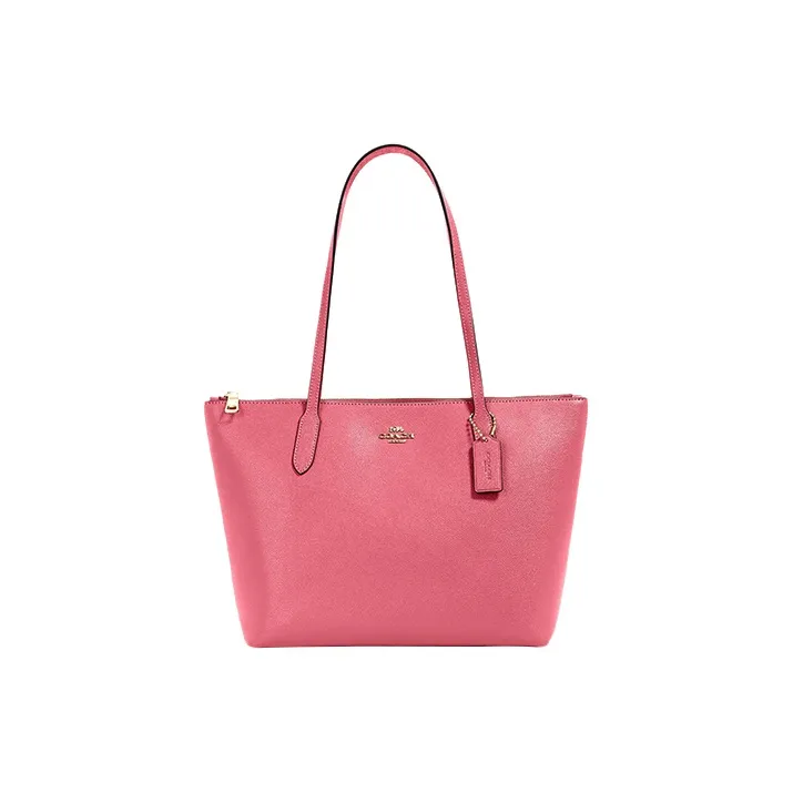 COACH Zip Top Tote Cross Grain Leather Tote Bag, Shopping Bag, Handbag, Shoulder Bag Women's Watermelon Red