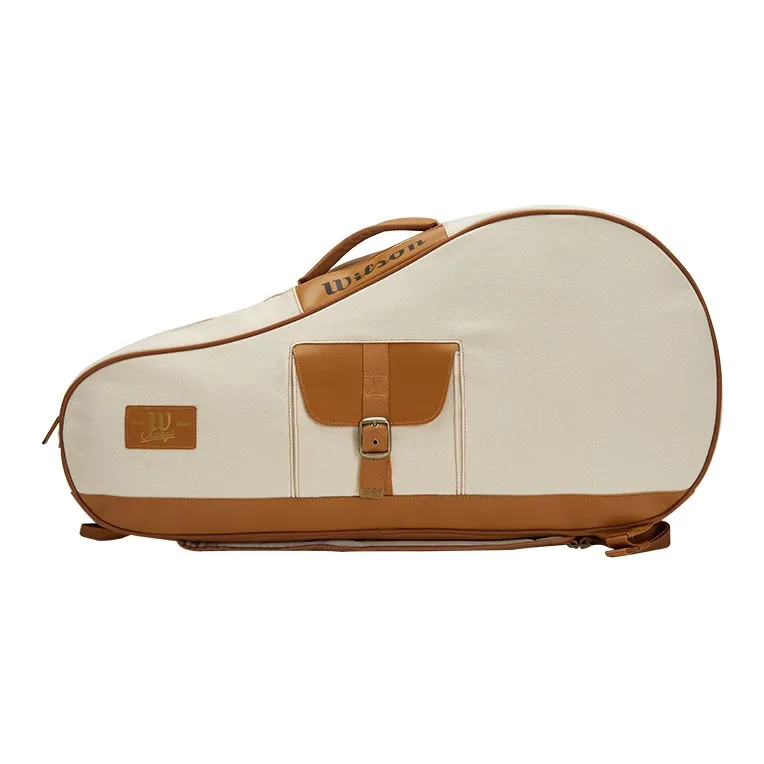 Wilson Теннис Ракетка Сумка Унисекс Ракетка Емкость для 6 Ракет Винтаж Золото С estampill Logo Дизайн Кремово-белый