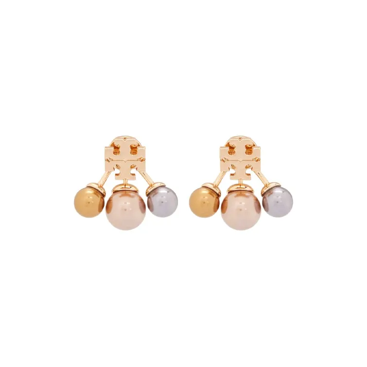 TORY BURCH Brass, Glass, Pearl Earrings Women's Gold
