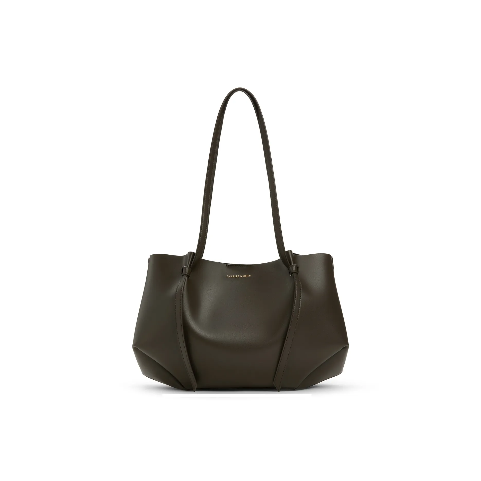 CHARLES&KEITH Polyurethane Bonded Synthetic Leather Combo Bag Shoulder Bag Large Size Women's Dark Moss/Toffee