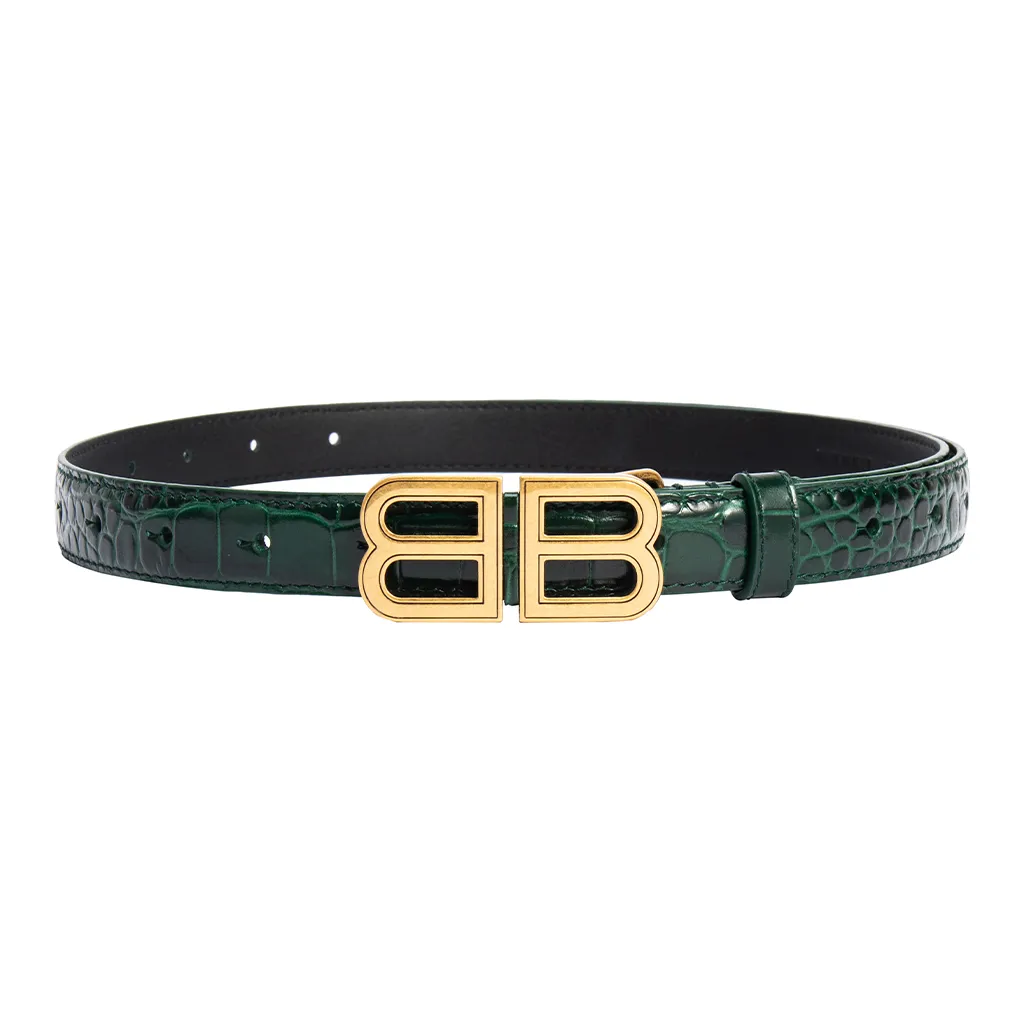 Balenciaga Cow Leather Belts Women's Green Width 1.9cm