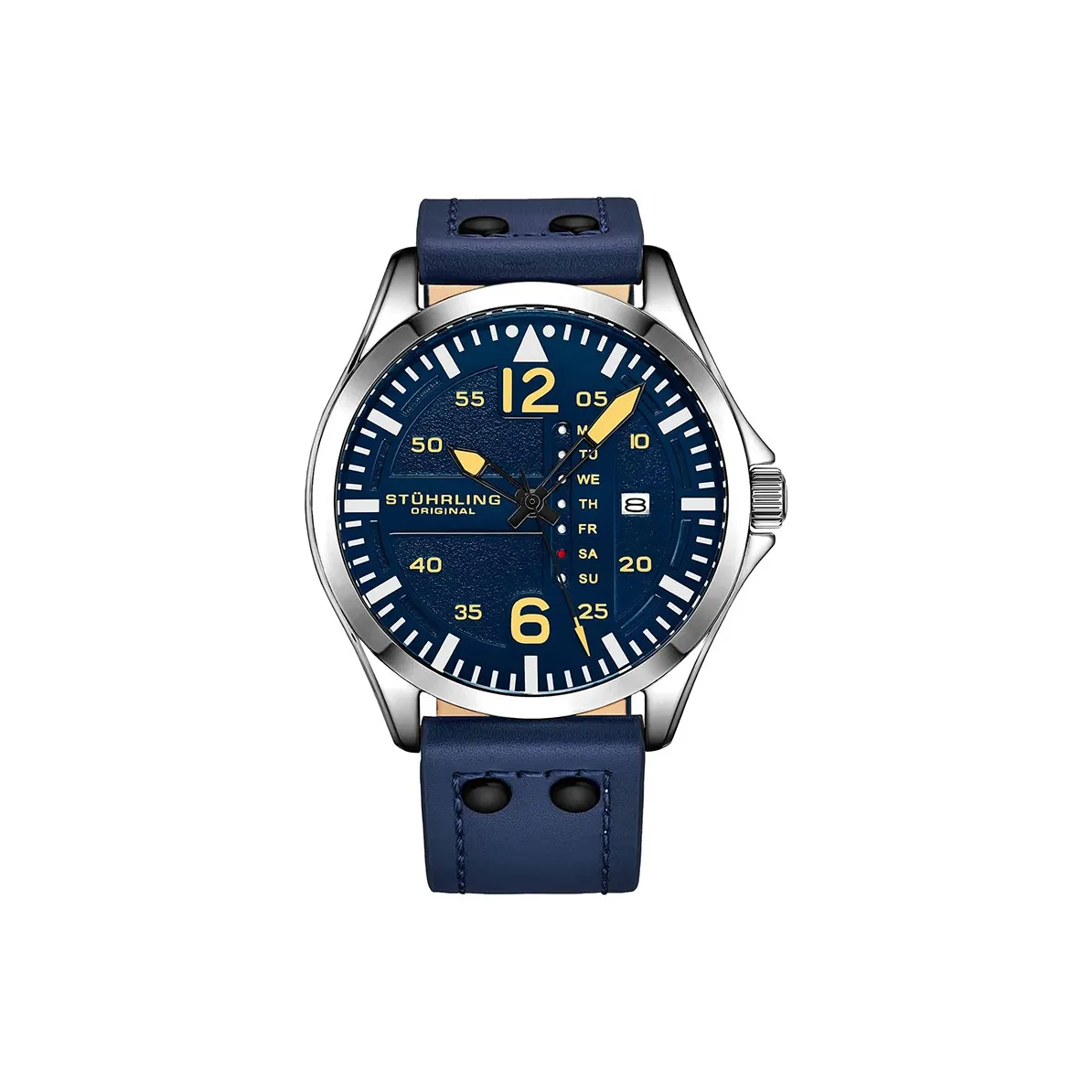 STUHRLING Schutz Pilot Watch Мужские Наручные Часы Кварцевый Механизм Кожаный Ремешок 43 мм Синий Циферблат Мужские Часы