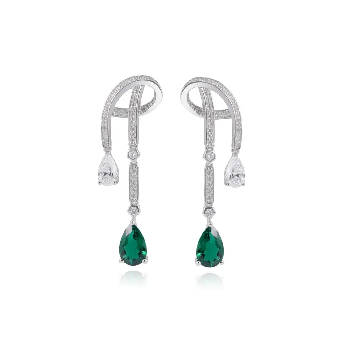 FUNNXI S925 Silver Rhodium Plated Gold, Cultured Emerald Earrings Women's