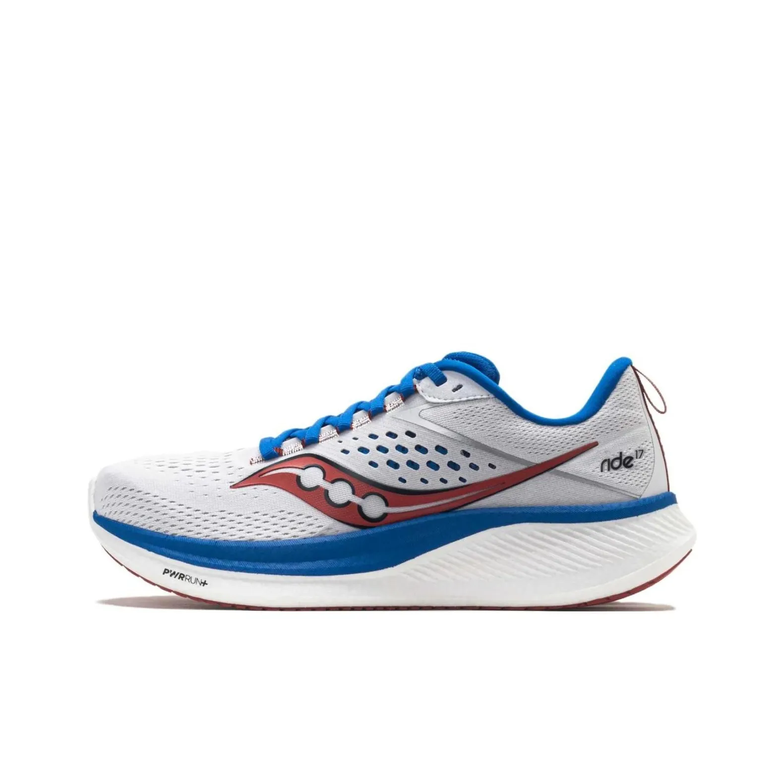 Saucony RIDE 17 Anti-Slip Wear-Resistant Low-Top Running Shoes Men's White Blue