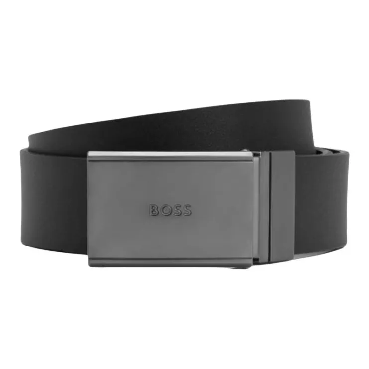 Hugo Boss Логотип Emblem Спилок коровьей кожи Металл Кожаные ремни Мужской Черный Ширина 3,5 см