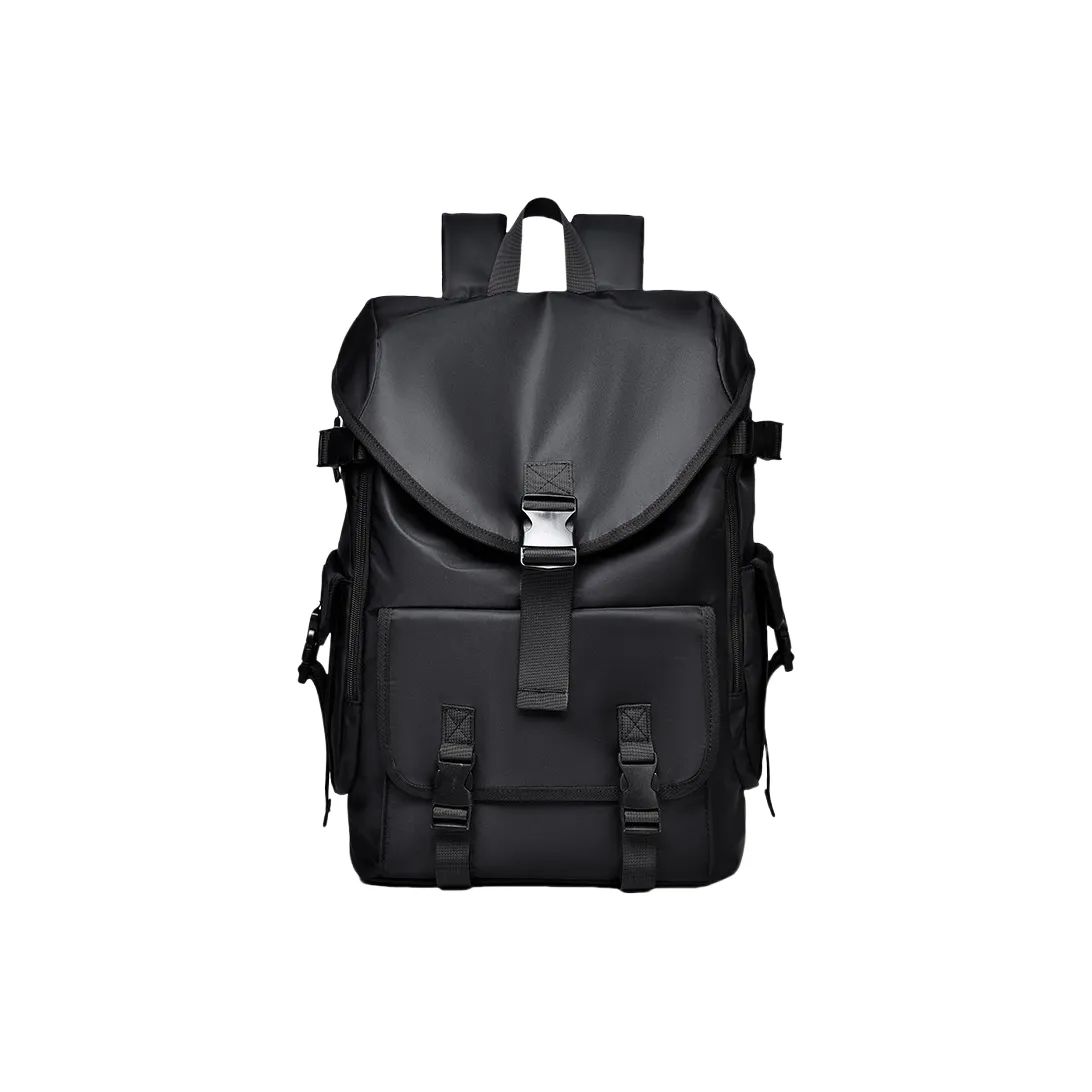 NOMK Nylon Fabric Backpack Large Size Unisex Black