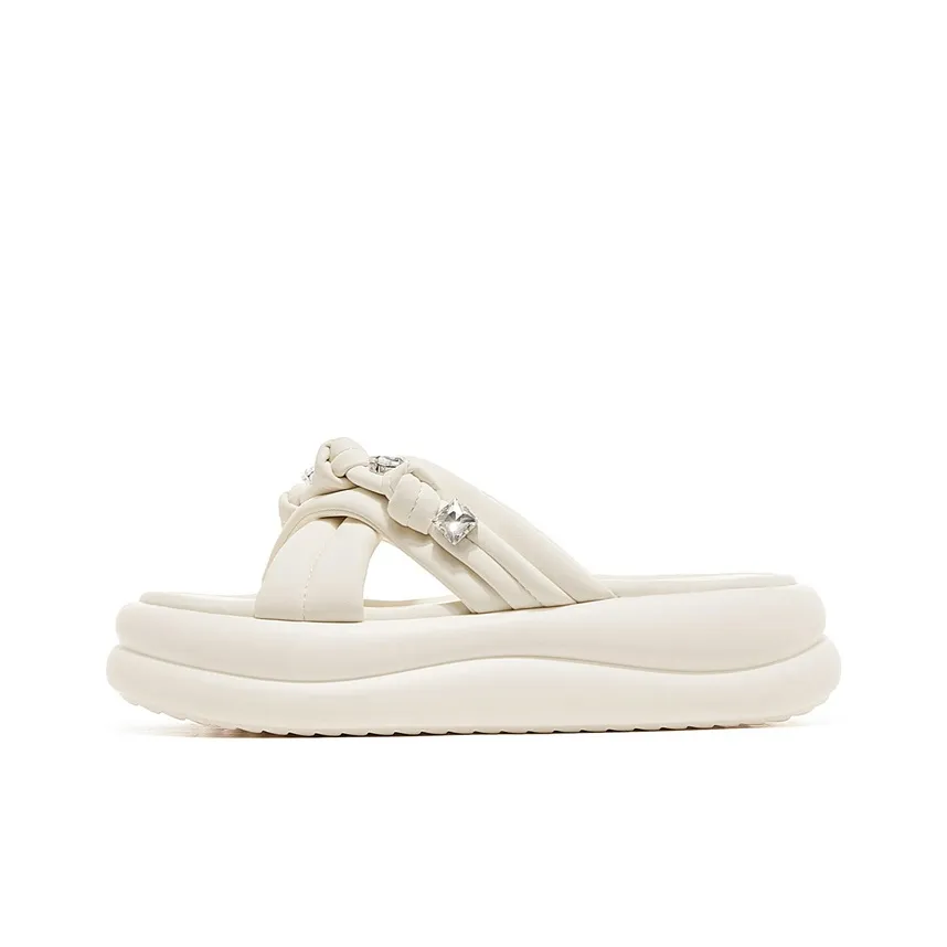 JOSINY PU (полиуретан) Полиуретан Стразы Слипоны Женские Экрю