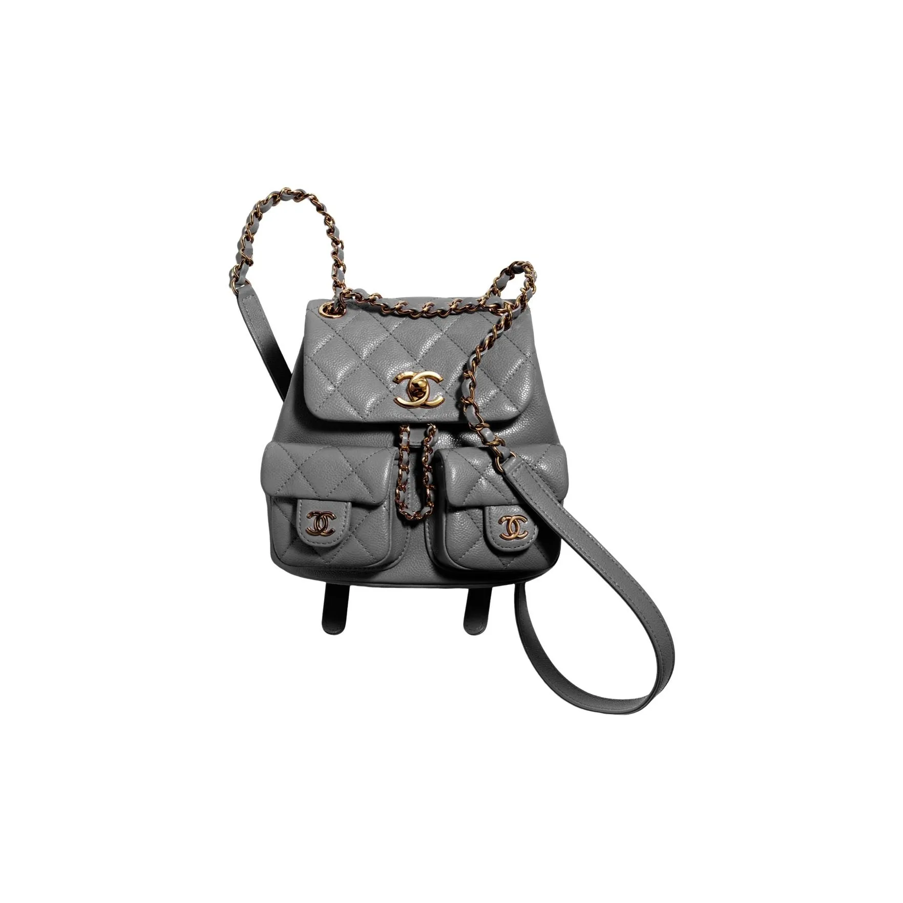 CHANEL Duma Grain Embossed Caviar Cow Leather & Metal Backpack Trumpets Women's Gray
