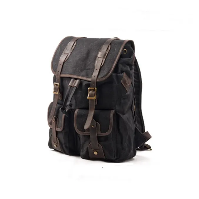 TTaG．baG Top Grain Cow Leather Patchwork Waterproof Oil Wax Canvas Backpack Regular Men's Multicolor