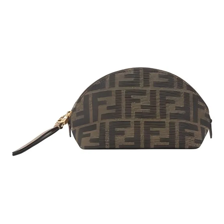 FENDI Baguette Jacquard Fabric Clutch Trumpets Women's Brown