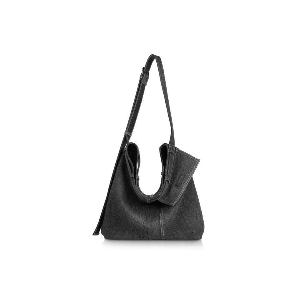 INJOYLIFE Denim Shoulder Bag Crossbody Bag Large Size Unisex Denim Black