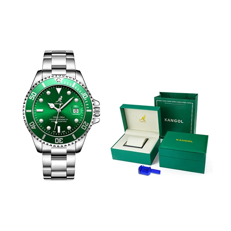 KANGOL Diver Aqua Green God Automatic Mechanical Movement Stainless Steel Watchband Watch Men
s Watches Black Dial