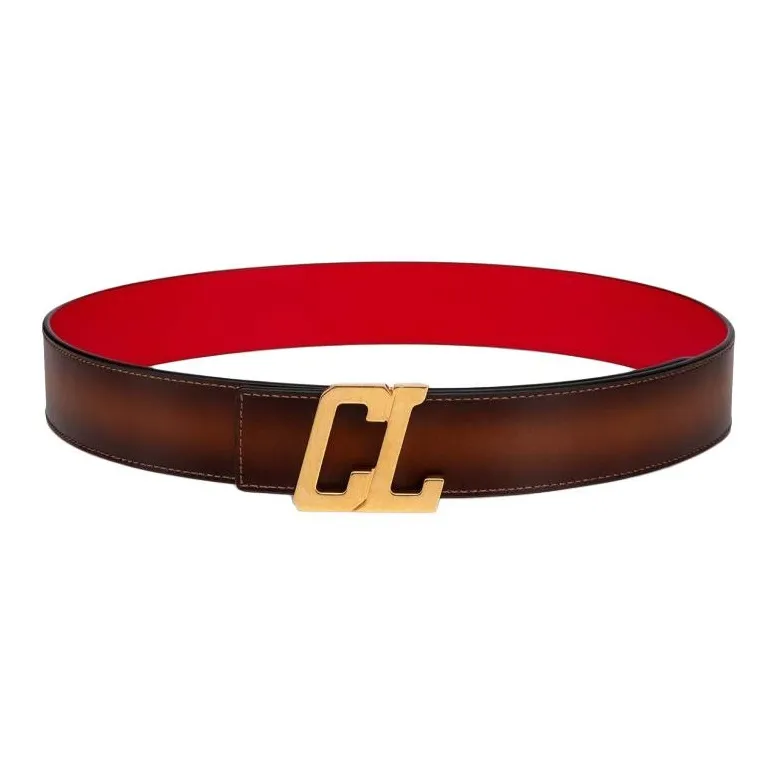 CL LUBOTING Solid Color Design, Pin Buckle Leather Belts Men's Brown 4cm