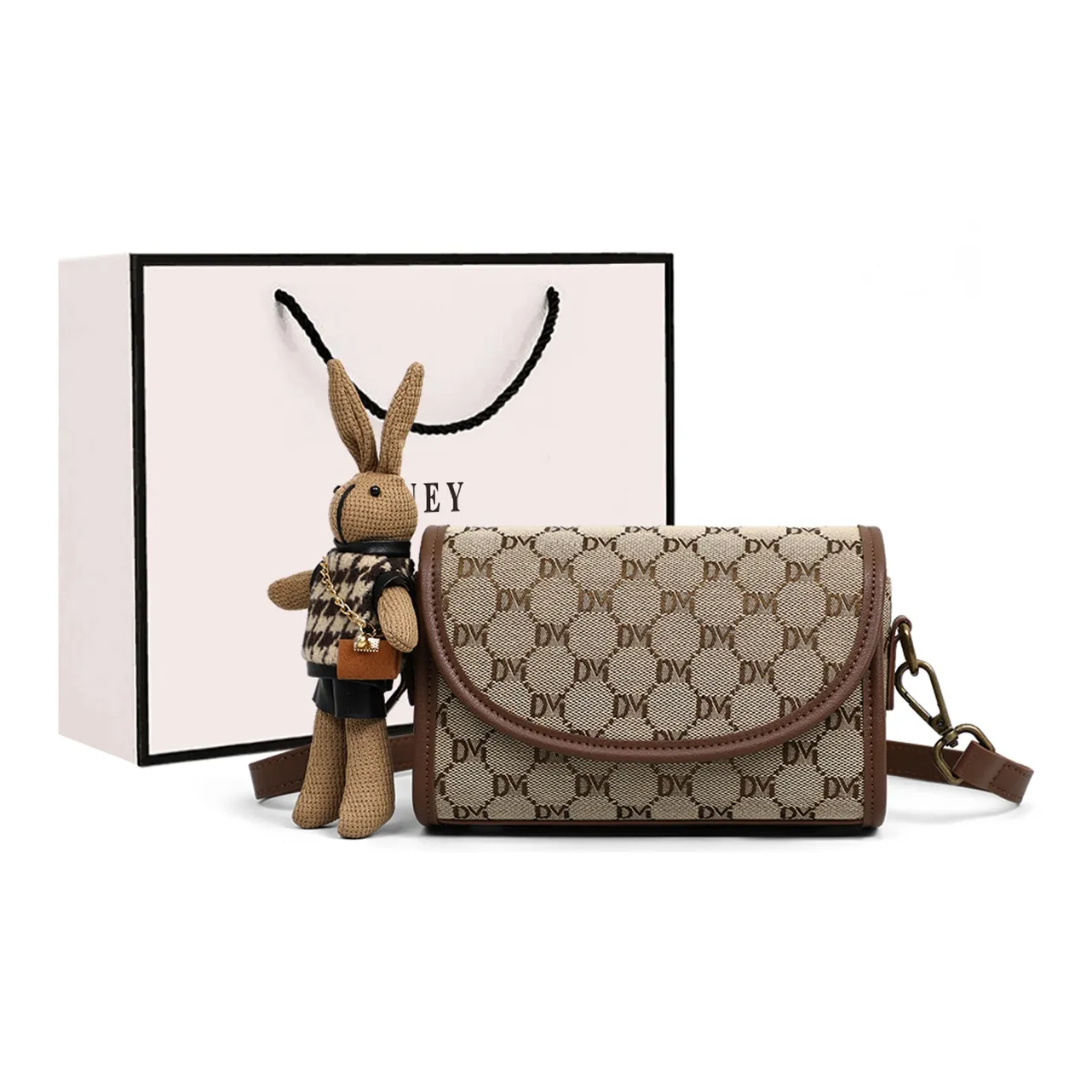 VINEY Сумка через плечо Монограмма Сумка Маленькая квадратная сумка Маленькая женская Кофейная