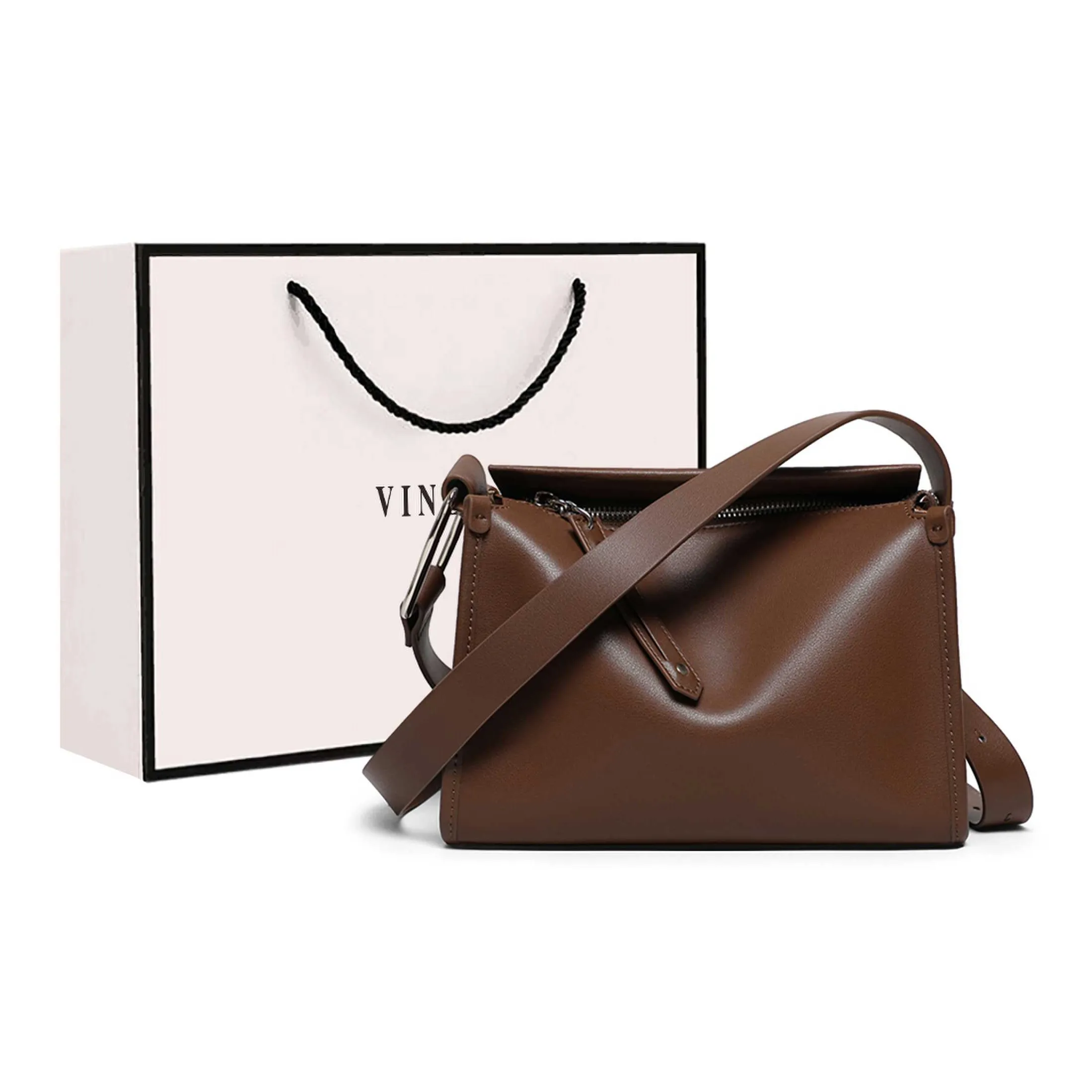 VINEY Сумка через плечо из коровьей кожи большая женская кофейного цвета