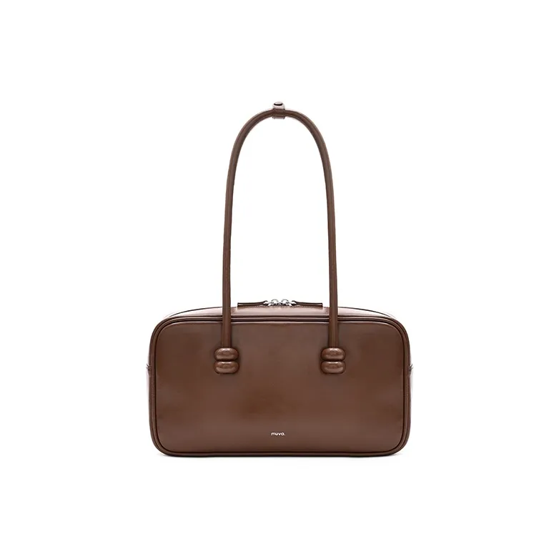 MUVA Cow Leather Shoulder Bag Women's Burnt Tea Brown/Twilight Black/Ecru