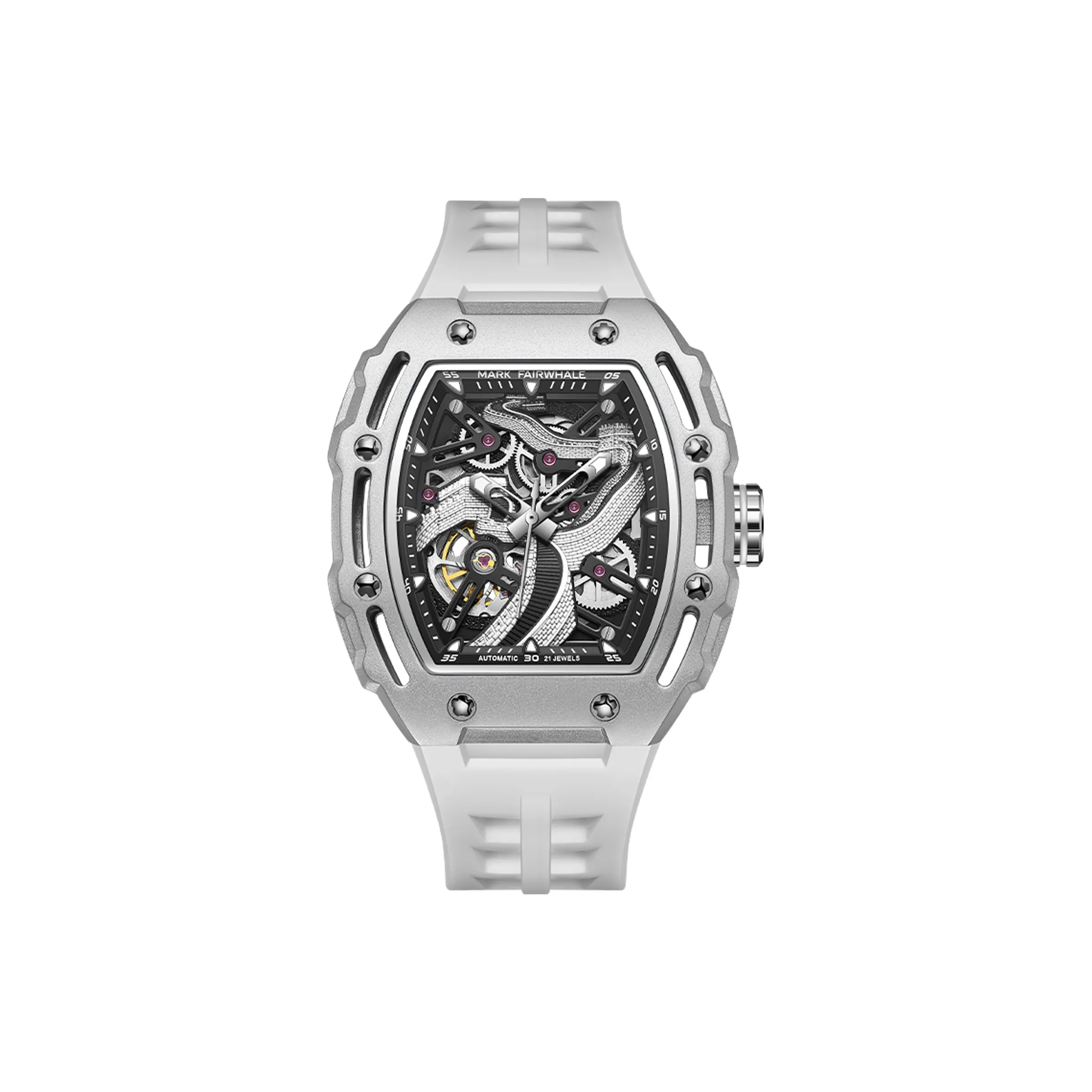 FAIRWHALE Автоматический Механический Механизм Силиконовый Ремешок Часы Мужские Черный Циферблат