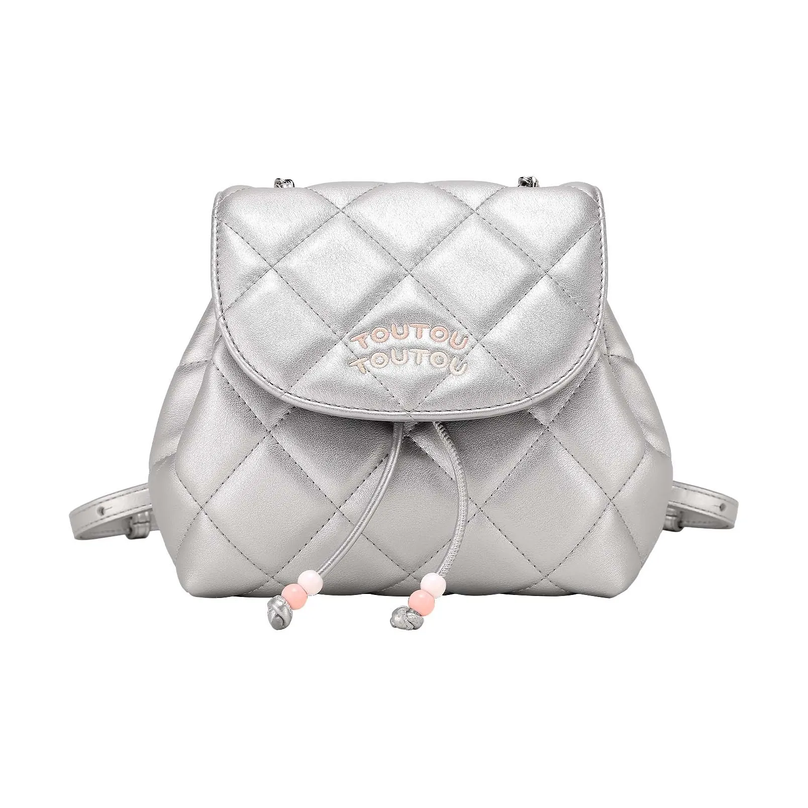 TOUTOU PU Backpack Medium Size Women's Mountain Spring Silver