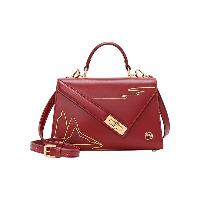 Ancient Yi Xi Cow Leather Elegant Mom Bag, Cheongsam Crossbody, One Shoulder Handbag Women's Red Door Opening