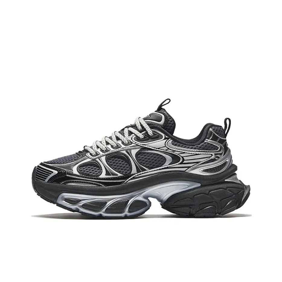 Anta Anti-Slip Wear-Resistant Low-Top Chunky Sneakers Women's Black Silver