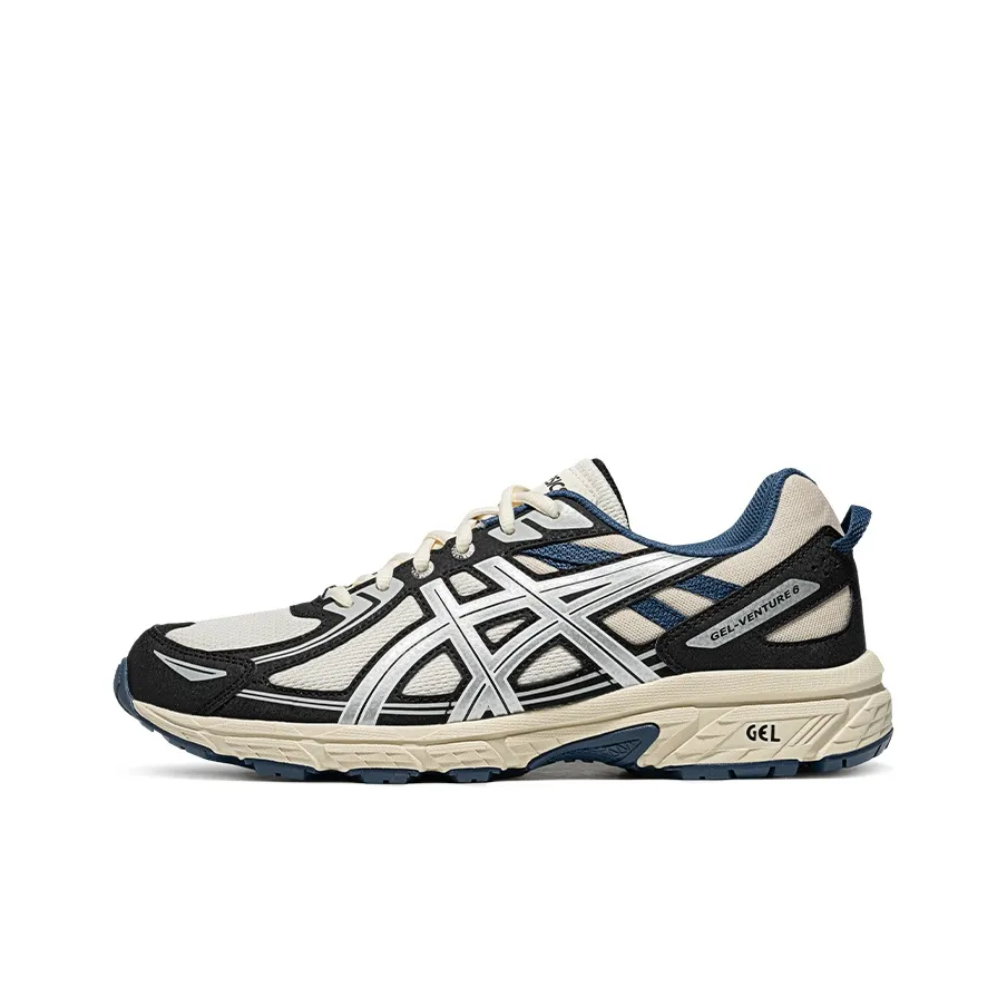 Asics Gel Venture 6 Wear Resistant Breathable Rebound Low Top Trail Running Running Shoes Men's White Black