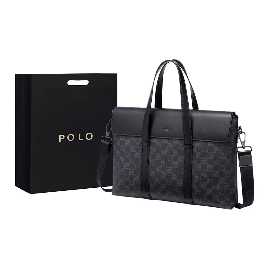 POLO PVC Synthetic Leather Briefcases Large Size Men's Black
