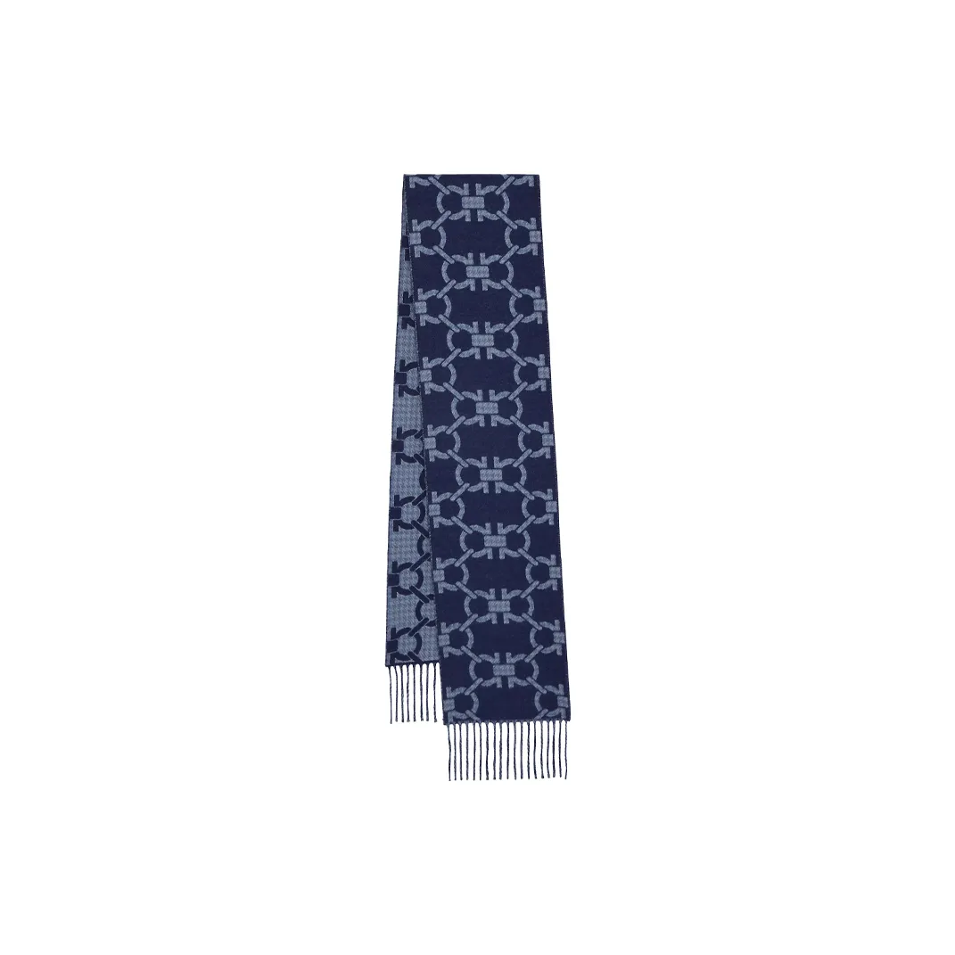 FERRAGAMO Wool Knit Scarves Men's Blue