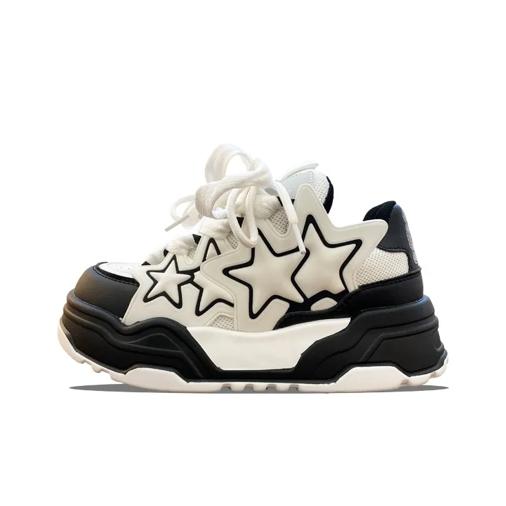 XLAIII Anti-Slip Wear-Resistant Low-Top Chunky Sneakers Unisex Black White